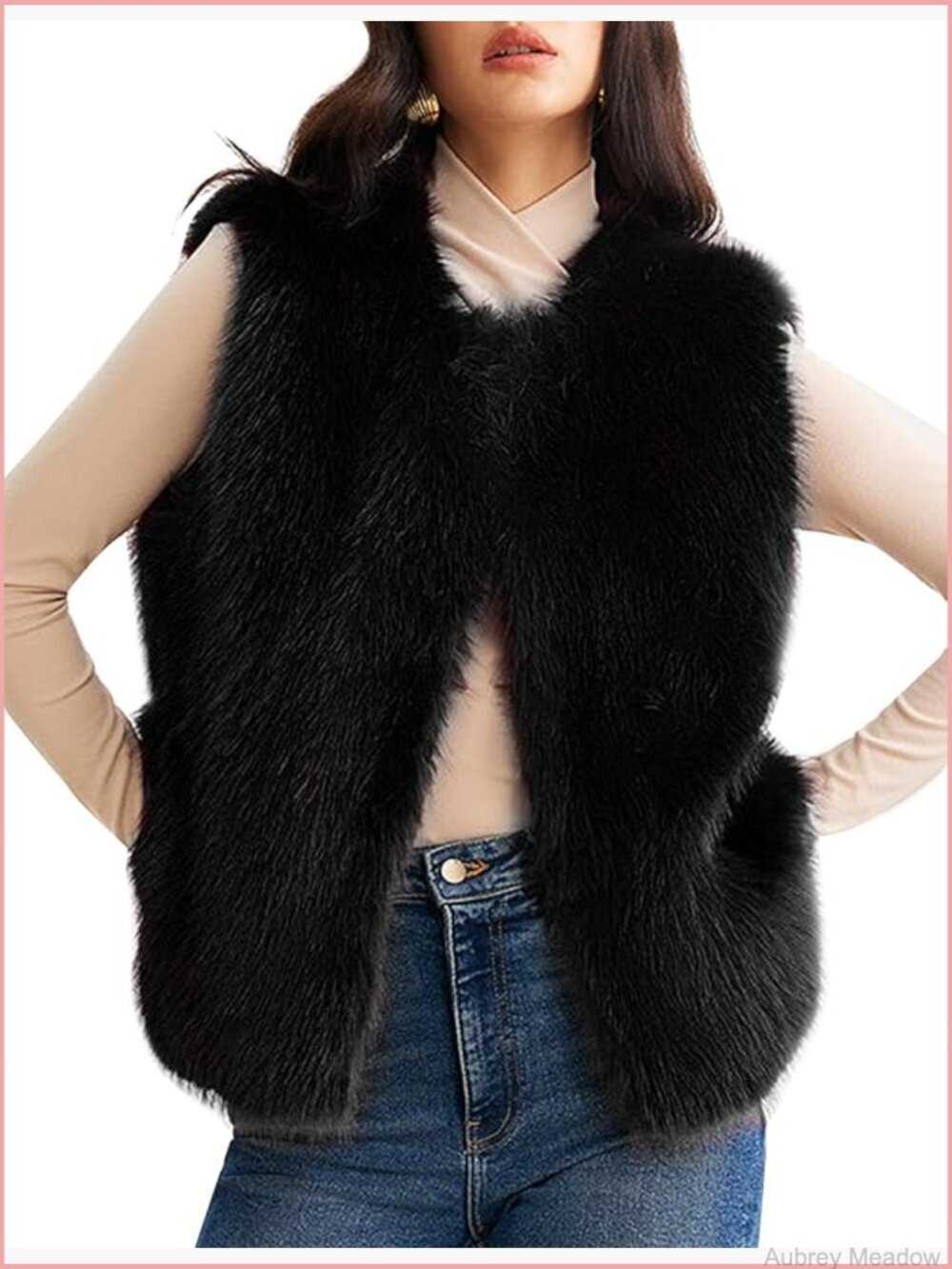 Sleeveless Faux Fur Vest Fluffy Winter Cardigan Open Front